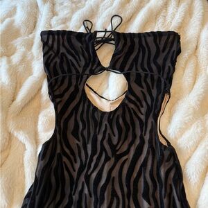 Outcast Clothing Velvet Zebra Print Cutout Maxi Dress